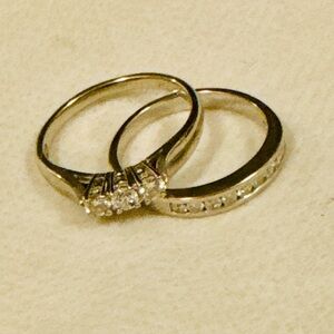 10K & 14K White Gold Wedding Ring Set – Diamond Bridal Set – Pair